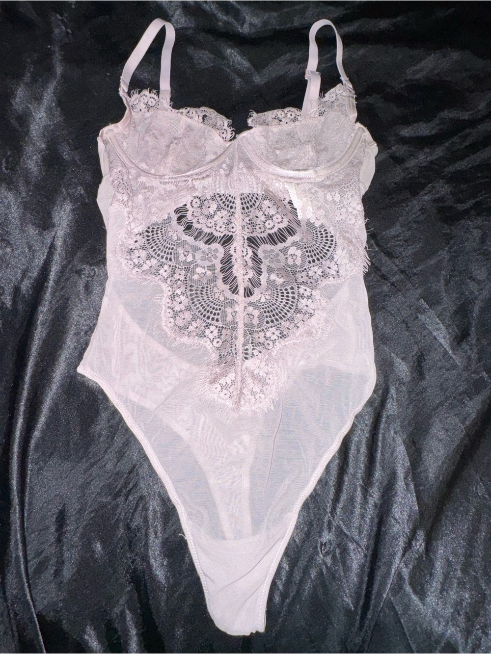 Babaton Aritzia Pink Floral Lace Mesh Underwire Thong Bodysuit Lingerie XS